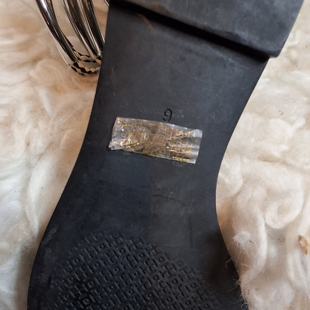 Tory Burch Braided Rope Metal Flat Sandals Black White Ankle Strap 6 - Picture 12 of 12